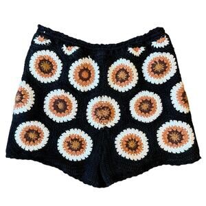 Free People Shorts Granny Square Crochet Lined Festival Coachella Black Women XS